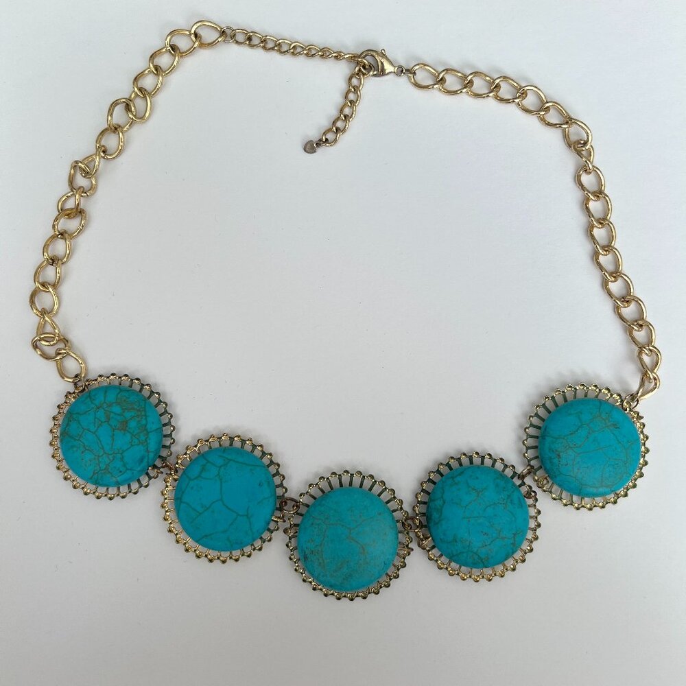 bp nordstrom - gold and teal statement necklace - great condition